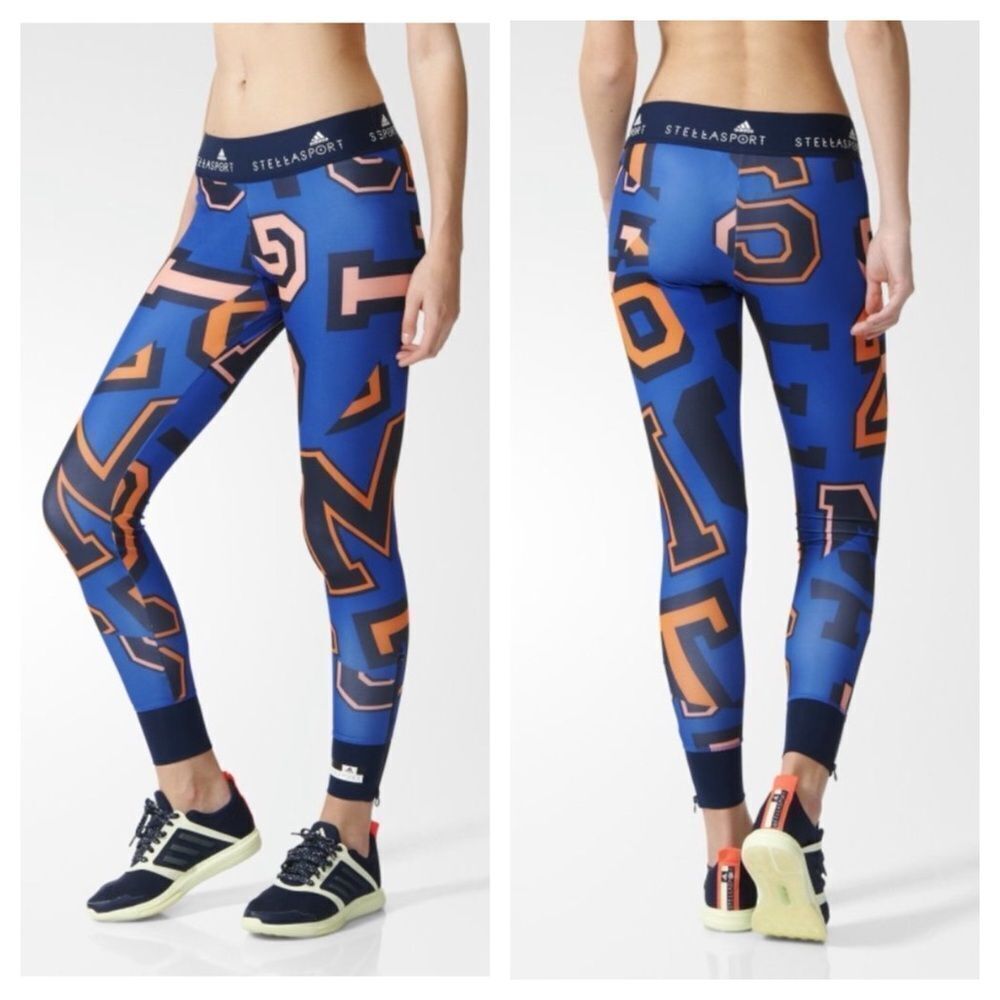 STELLASPORT Stella McCartney X Adidas Blue & Orange Printed Running Tights